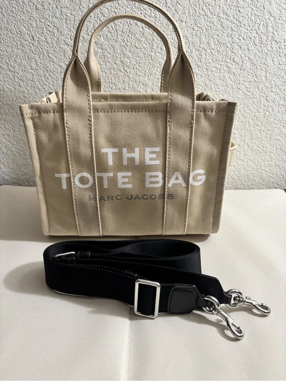 Marc Jacobs Small Canvas Tote in Beige with Black Strap